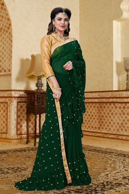 Green embroidered georgette saree with blouse 3