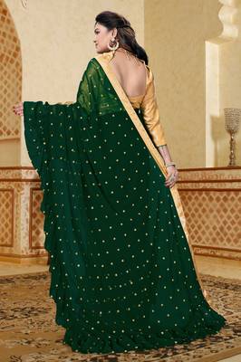 Green embroidered georgette saree with blouse 4
