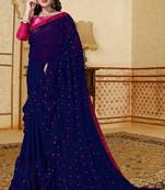 Blue embroidered georgette saree with blouse