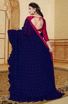 Blue embroidered georgette saree with blouse 4
