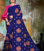 Blue embroidered art silk saree with blouse
