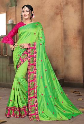Green embroidered art silk saree with blouse 1