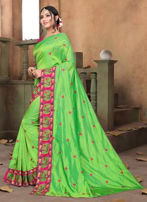 Green embroidered art silk saree with blouse 2