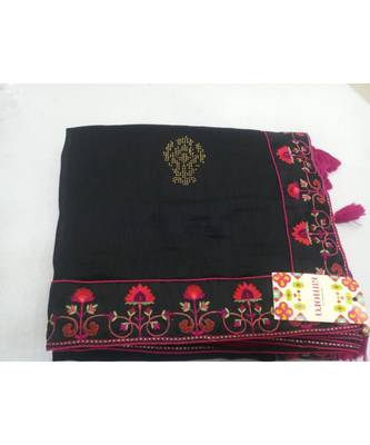 Black embroidered satin saree with blouse 10