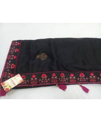 Black embroidered satin saree with blouse 11