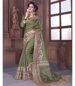 Green Printed art silk saree with blouse