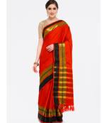 Orange woven cotton saree with blouse