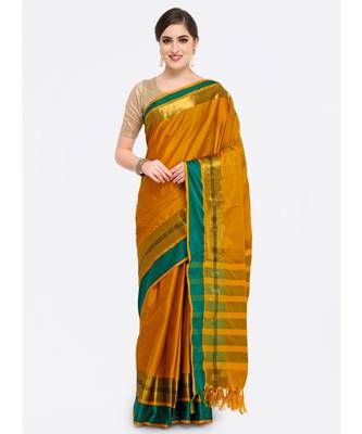 Mustard woven cotton saree with blouse 1