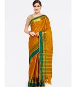 Mustard woven cotton saree with blouse