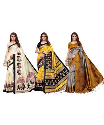 Multicolor printed silk blend saree with blouse (combo set) 1