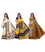 Multicolor printed silk blend saree with blouse (combo set)