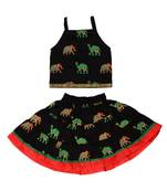 Black Baby Girls Skirt and Top Self Design Hand Block Print