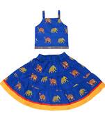 Blue Baby Girls Skirt and Top Self Design Hand Block Print