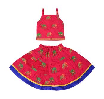 Pink Baby Girls Skirt and Top Self Design Hand Block Print 1