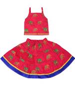Pink Baby Girls Skirt and Top Self Design Hand Block Print