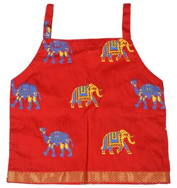Red Baby Girls Skirt and Top Self Design Hand Block Print 3