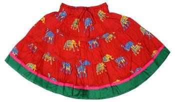 Red Baby Girls Skirt and Top Self Design Hand Block Print 4