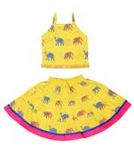 Yellow Baby Girls Skirt and Top Self Design Hand Block Print