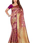 Rani pink woven banarasi silk saree with blouse
