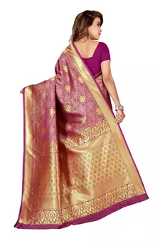 Rani pink woven banarasi silk saree with blouse