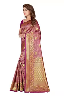 Rani pink woven banarasi silk saree with blouse