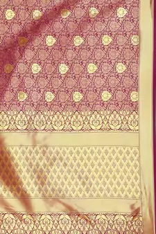 Rani pink woven banarasi silk saree with blouse