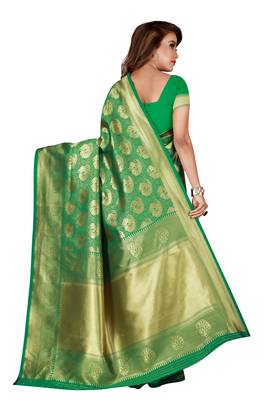 Green woven banarasi silk saree with blouse 2