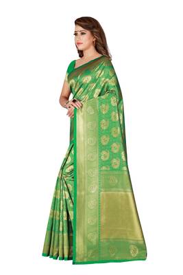 Green woven banarasi silk saree with blouse 3