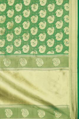 Green woven banarasi silk saree with blouse 5