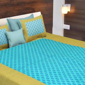 The Kanha 100% Cotton Rajasthani Print 200 Tc Double Bedsheet With 2 Pillow Covers, King Size 2
