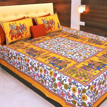 The Kanha 100% Cotton Rajasthani Print 200 Tc Double Bedsheet With 2 Pillow Covers, King Size 1