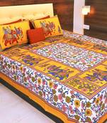The Kanha 100% Cotton Rajasthani Print 200 Tc Double Bedsheet With 2 Pillow Covers, King Size