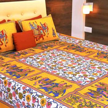 The Kanha 100% Cotton Rajasthani Print 200 Tc Double Bedsheet With 2 Pillow Covers, King Size 2