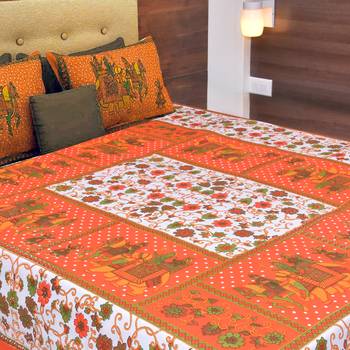 The Kanha 100% Cotton Rajasthani Print 200 Tc Double Bedsheet With 2 Pillow Covers, King Size 2