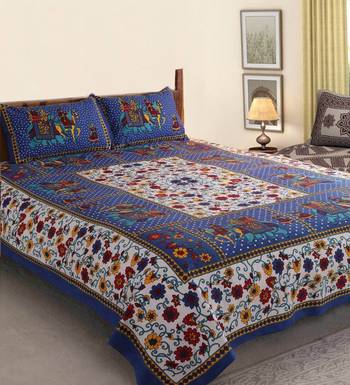 The Kanha 100% Cotton Rajasthani Print 200 Tc Double Bedsheet With 2 Pillow Covers, King Size 1
