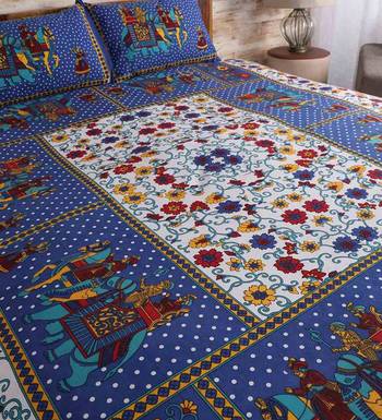 The Kanha 100% Cotton Rajasthani Print 200 Tc Double Bedsheet With 2 Pillow Covers, King Size 2