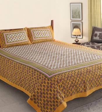 The Kanha 100% Cotton Rajasthani Print 200 Tc Double Bedsheet With 2 Pillow Covers, King Size 1