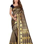 Navy blue woven banarasi silk saree with blouse