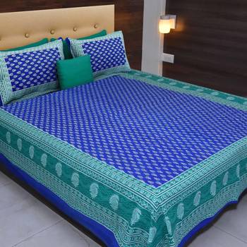 The Kanha 100% Cotton Rajasthani Print 200 Tc Double Bedsheet With 2 Pillow Covers, King Size 1