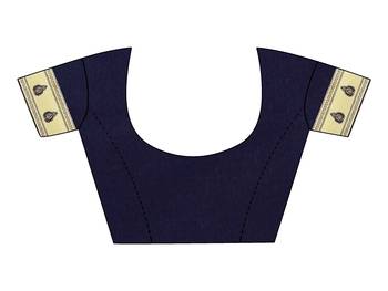 Navy blue woven banarasi silk saree with blouse 4