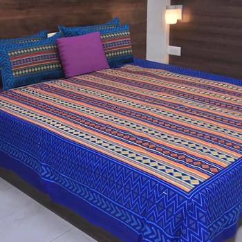The Kanha 100% Cotton Rajasthani Print 200 Tc Double Bedsheet With 2 Pillow Covers, King Size 1