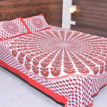 The Kanha 100% Cotton Rajasthani Print 200 Tc Double Bedsheet With 2 Pillow Covers, King Size 1