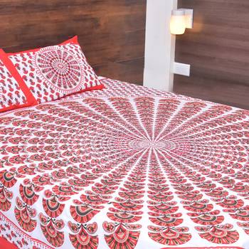 The Kanha 100% Cotton Rajasthani Print 200 Tc Double Bedsheet With 2 Pillow Covers, King Size 2