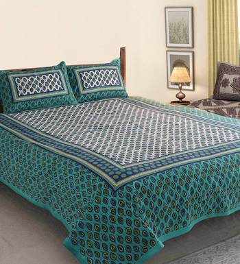 The Kanha 100% Cotton Rajasthani Print 200 Tc Double Bedsheet With 2 Pillow Covers, King Size 1