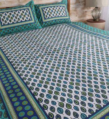 The Kanha 100% Cotton Rajasthani Print 200 Tc Double Bedsheet With 2 Pillow Covers, King Size 2
