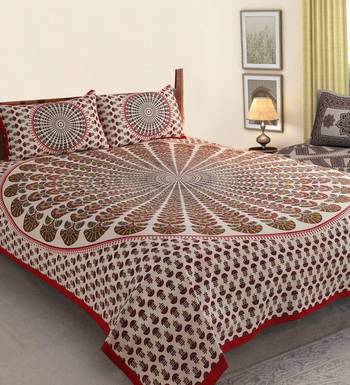 The Kanha 100% Cotton Rajasthani Print 200 Tc Double Bedsheet With 2 Pillow Covers,King Size 1