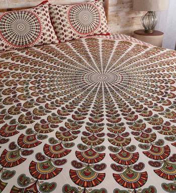 The Kanha 100% Cotton Rajasthani Print 200 Tc Double Bedsheet With 2 Pillow Covers,King Size 2