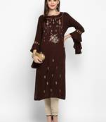 Brown embroidered rayon ethnic kurtis