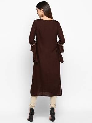 Brown embroidered rayon ethnic kurtis 2