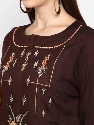 Brown embroidered rayon ethnic kurtis 5